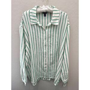 🆕 SCOOP | Green White Striped Linen Blend Button Front Plus Size Top | XXL 20